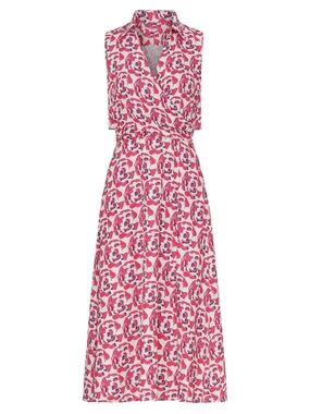 Thakoon Floral Midi Dress Size 12 Pink White Sleeveless Tie Waist